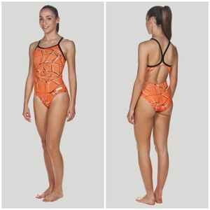 Arena Water Challenge Back Maxlife Practice Swimsuit Perfect Fit Orange Size 32